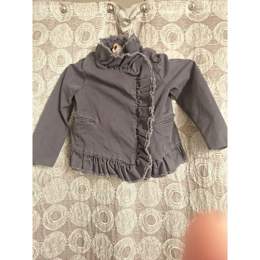 Adorable J.Crew Girl's 100% Cotton Lightweight Ruffle Grey Jacket Size 4/5